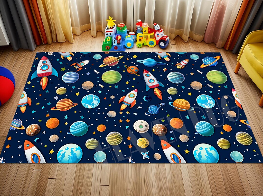 Space Rug, Space Shuttle Rug, Planet Pattern Rug, Planet Decor Rug,kids ...