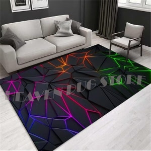 Alfombra de neón, alfombra con aspecto de neón, alfombra de sala de juegos, alfombra de juego de neón, alfombra de decoración de neón, alfombra de diseño moderno, alfombra de sala de estar, alfombra de neón colorida, alfombra de regalo
