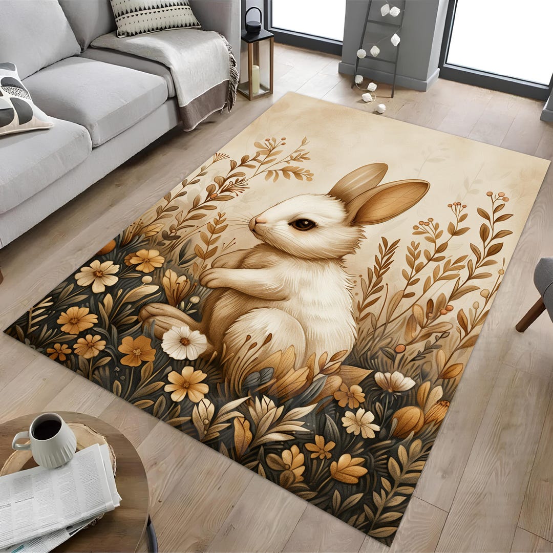 Round Easter Rug Easter Bunny Rug: Floral Rabbit Decor, Kids Room Rug - Etsy