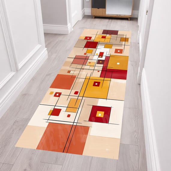 Geometric Color Block Rug, Modern Art Hallway Runner