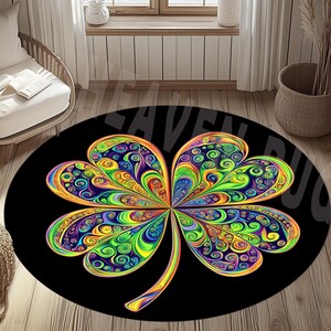 Clover Rug, Clover Round Rug, Happy Patricks Day Rug, St Patricks Day Rug, Clover Pattern Rug, St Patrick&#39;s Day Gift Rug, Abstract Rug