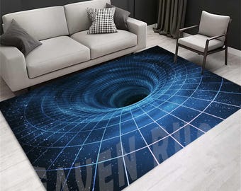 3D Vortex Area Rug: Optical Illusion Black Hole Design