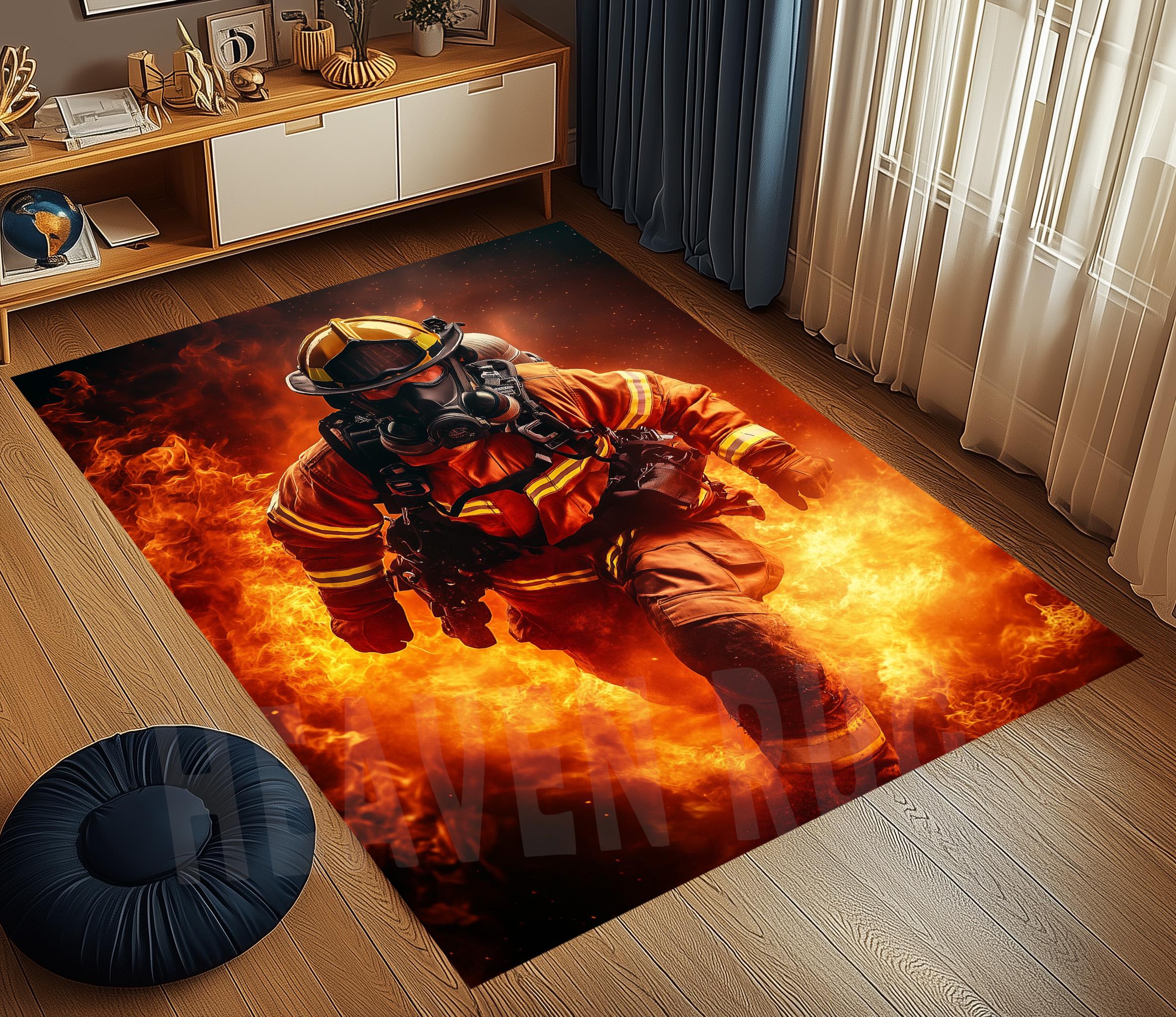 Firefighter Rug: Flame Design, Kids Room Decor - Etsy