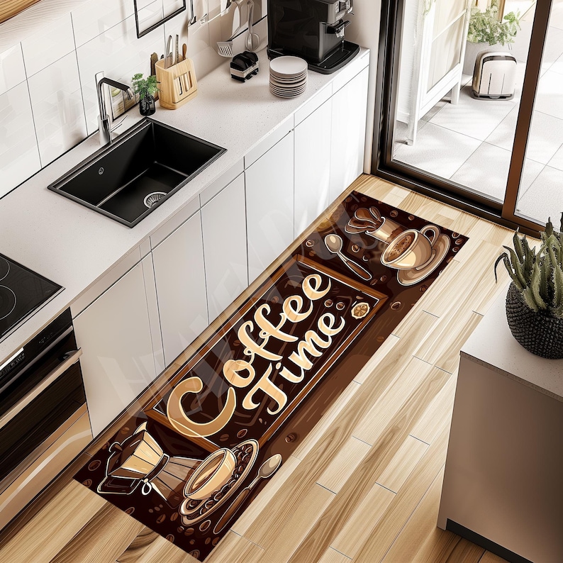 Coffee Room Rug Coffee Time Kitchen Rug: Brown Modern Runner - Etsy