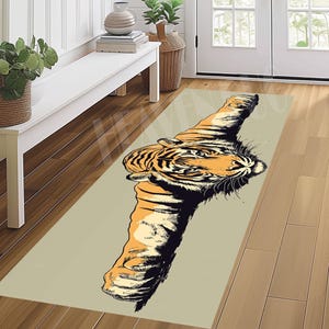 Tiger Print Rug: Wild Animal Design, Non-Slip Cotton Base