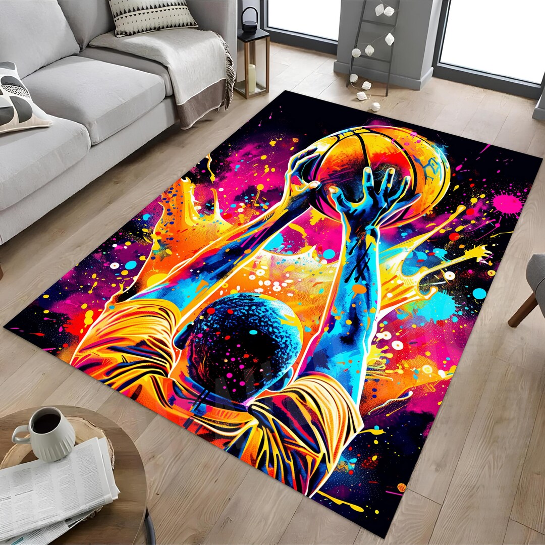 Basketball Rug, Basketball Decor Rug, Basketball Ball Rug, Sports ...