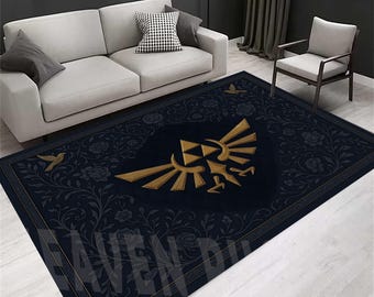 Zelda Logo Rug: Navy Game Room Carpet, Gamer Decor