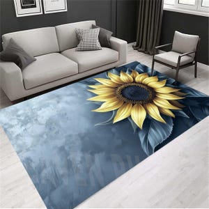 Sunflower Area Rug: Floral Modern Art, Non-Slip Cotton Base
