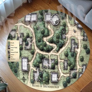 Dungeons Dragons-kleed, tapijt speelkamer, kaart Thundertree-ruïnes, kaarttapijt niet storen, speelkaart, tapijt jongenskamer, rond tapijt gamer, geweldig cadeau voor mannen