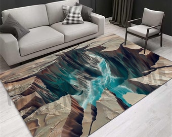 3D Blue Lake Optical Illusion Rug, Water Crack Carpet