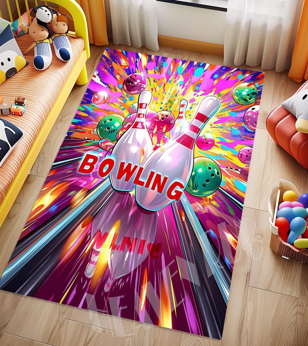 Play Area Rug Design Bowling Rug, Colorful Play Rug, Kids Room Rug, Play Area Rug, Game Room ...
