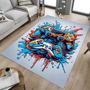 Colorful Game Controller Rug: Gamer Room Decor