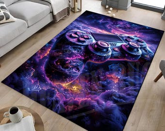 Game Rug,Game Control Rug, Cloud Design Rug, Purple Game Control Rug, Neon Look Game Rug, Gamer Controller Rug, Gamer Rug, Game Decor Rug