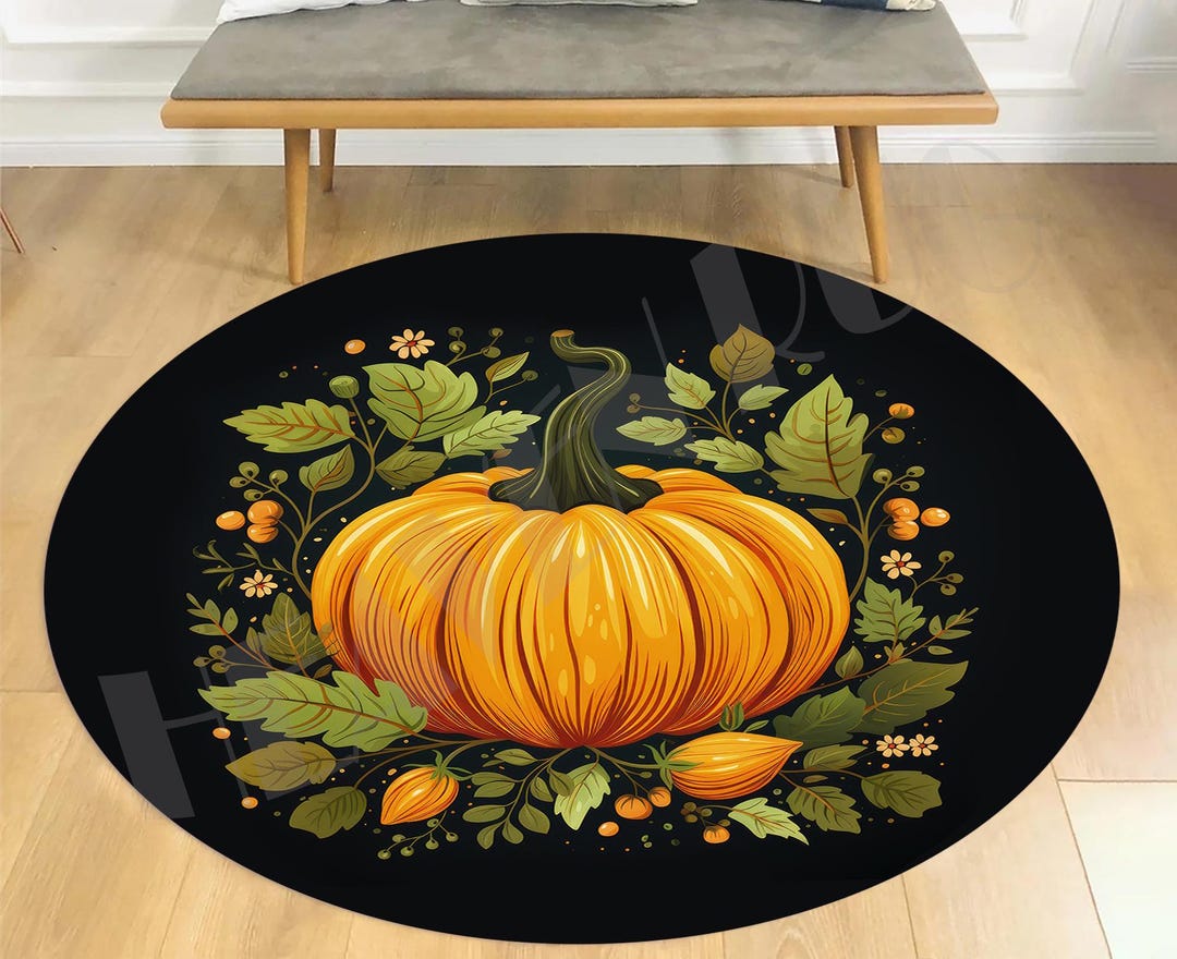Autumn Pumpkin Round Rug: Fall Leaves Design (24 Inch) - Etsy