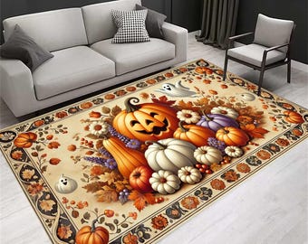 Pumpkin Patch Halloween Rug, Autumn Leaves, Modern Fall Decor