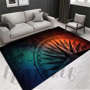 Colorful Compass Rose Rug: Nautical Map Design