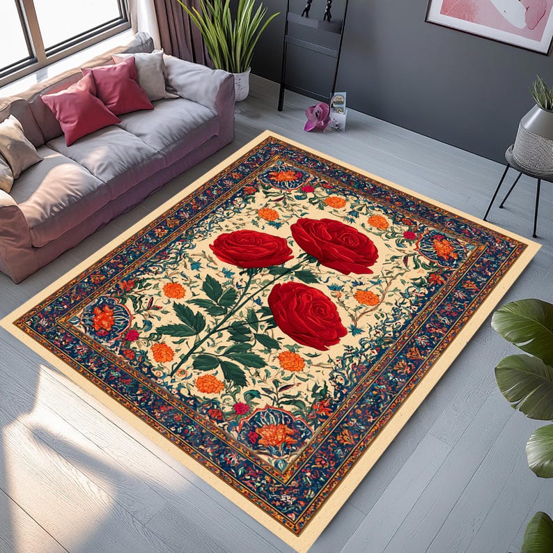 Classic Rose Rug Rose Garden Rug, Floral Rose Rug, Vintage Rose Rug, Classic Floral Rug ...
