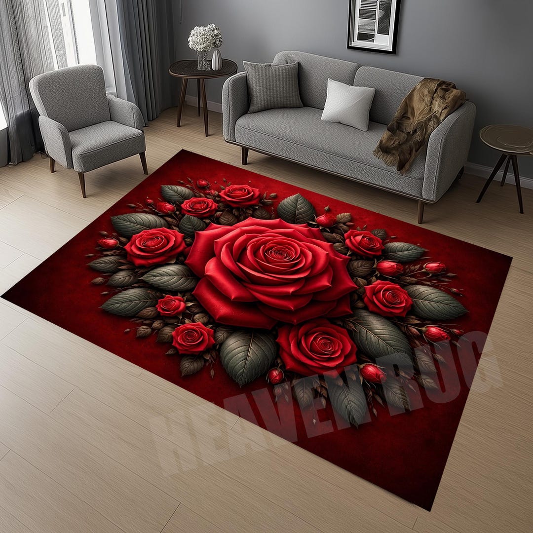 Rose Rug, Red Rose Rug, Luxury Rose Rug, Romantic Rose Rug, Dark Floral ...