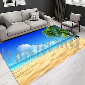 Strandszene Teppich: Palme, Sand & Küste Design