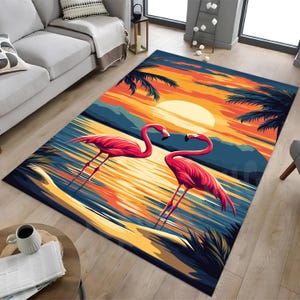 Flamingo Sunset Area Rug: Tropical Home Decor