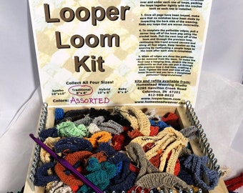 Potholder loom kit, 8" TRADITIONAL wooden square, colored cotton loops, weave, create! Recycling, art therapy!