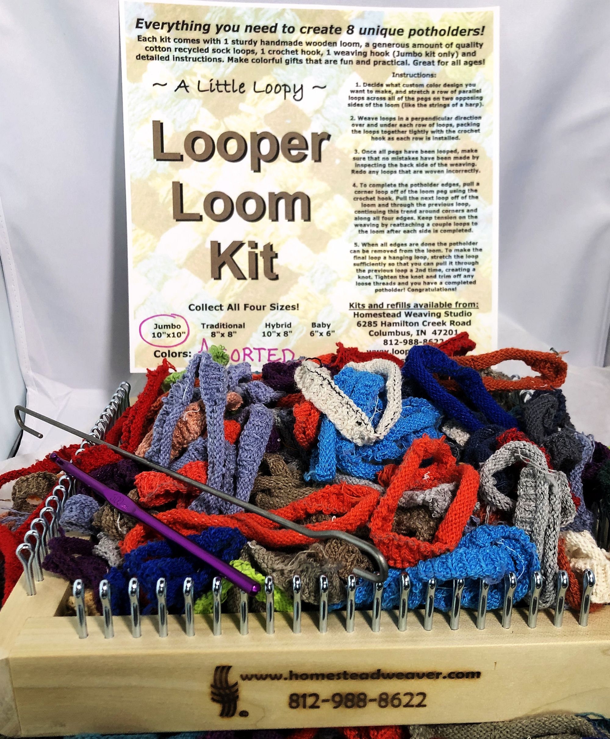 Potholder loom kits, wood with colorful cotton blend loops, 4