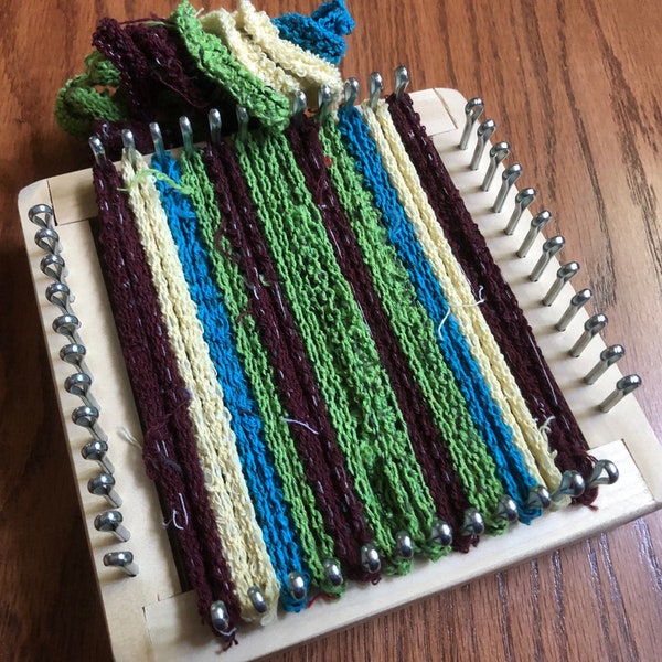 Potholder loom kit, 6" BABY wooden square, colored cotton loops, weave, create! Recycling, art therapy!