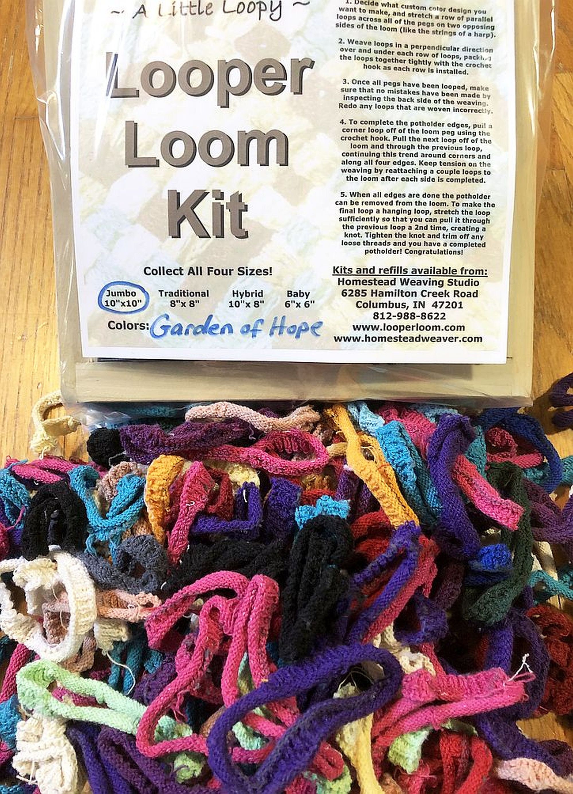 Potholder Jumbo 10 Wood Loom Kit, 1.5lbs Assorted Colors Cotton Loops,  U.S.A. Made, Craft Supplies, Sock Loopers, Weaving, Rugs, Recycling 