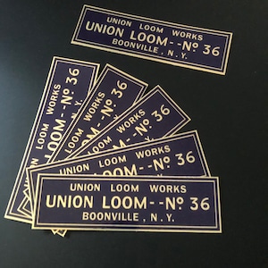 Union 36 Loom Label, strong vinyl sticker, reproduction of original. Bring your loom back to its former beauty. Free US shipping!