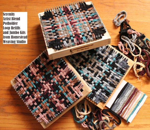 Serenity, Potholder Jumbo 10 Wood Loom Kit, 1.5lbs Colored Cotton
