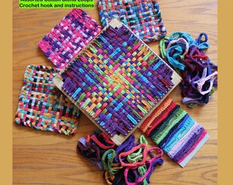 Jumbo Potholder Loom Kit, 10" Wood Loom, Assorted Color Cotton Loops, Crochet Hook