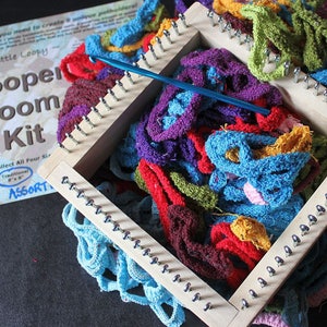 Potholder loom kit, TRADITIONAL 8" wooden square, colored cotton  blend loops, weave, create, gifts, rugs, recycle