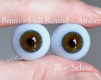 18mm - Full Round - German Glass Eyes - Amber - Blue Sclera