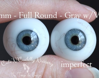 24mm - Full Round -  German Glass Eyes - Gray w/Veins - Large Pupils - Imperfect