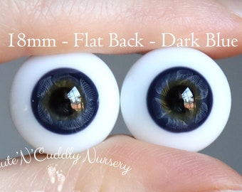 18mm - German Glass Eyes - Flat Back - Dark Blue