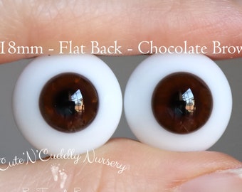 18mm - German Glass - Flat Back Eyes - Chocolate Brown