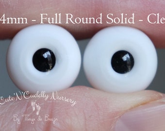 14mm - Full Round Solid Glass Eyes- Clear with Black Pupil