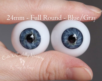 24mm - German Glass - Full Round Eyes - Blue/Gray