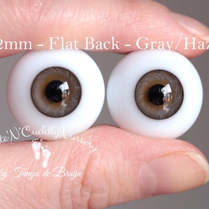 22mm - German Glass Eyes - Flat Back -  Gray/Hazel