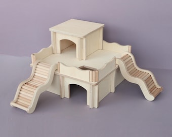 Hamster Versteck – Luxus Goldhamster Haus aus Holz | Großes Hamsterschloss mit 5 Kammern für artgerechte Haltung
