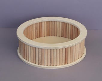 Hamster Sandbad Holz rund - Handgefertigtes Buddelbad mit Rand | Artgerechtes Hamster Zubehör | Buddelbox Hamster