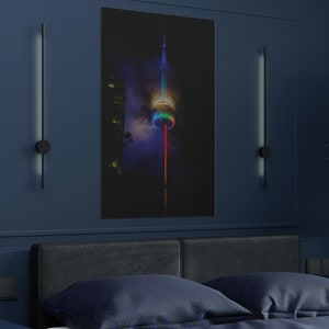Wall Art, CN Tower Toronto Poster, Foggy Night Photography Print, Home Decor Print, 300gsm Satin Poster, Cityscape Art Print, Travel Wall