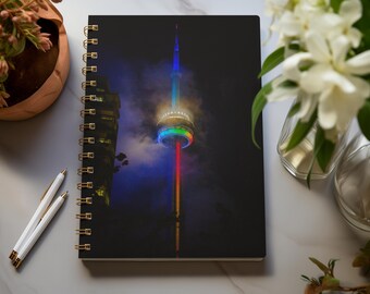CN Tower Spiral Notebook / Foggy Night in Toronto Ruled Line Journal