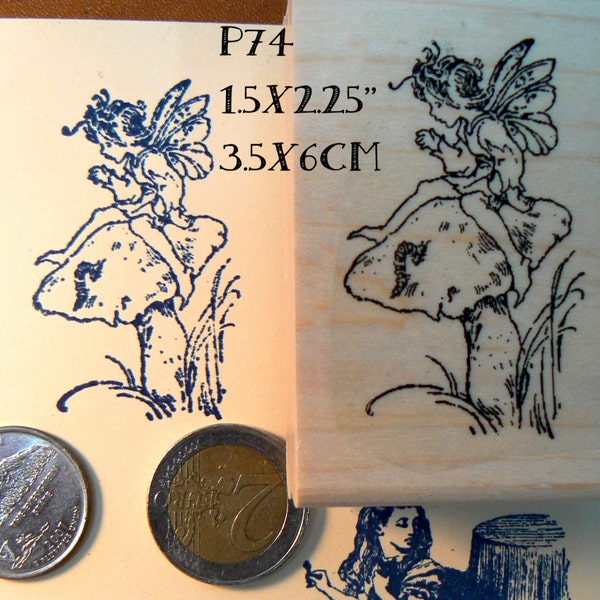 P74 fairy on mushroom small rubber stamp