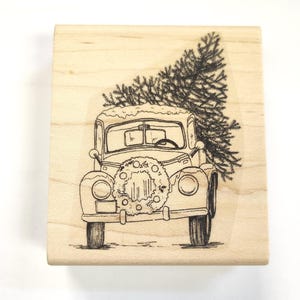 P118 Antique truck with Christmas Tree Rubber Stamp