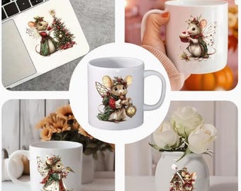 One sheet of 12 adorable angelic Christmas mice dtf uv stickers