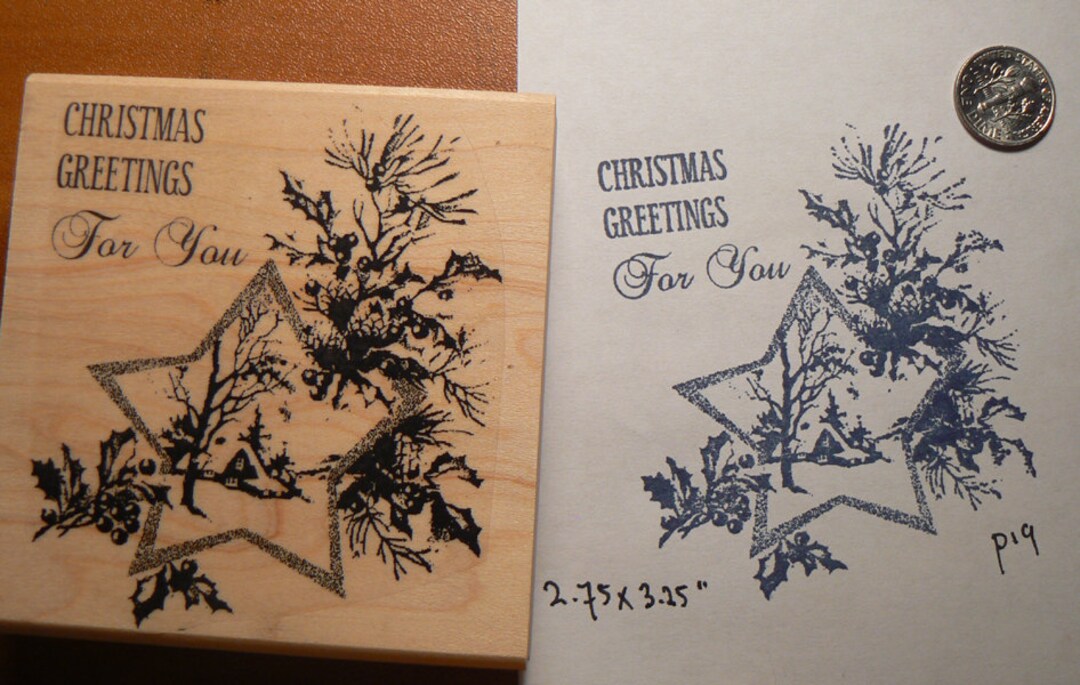 Vintage Christmas Card Rubber Stamp WM P19 Etsy