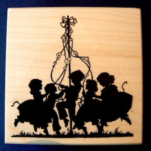 Tanzende Kinder Maibaum Silhouette Stempel P17