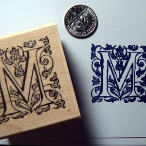 Letter M rubber stamp Wood mounted Monogram P37