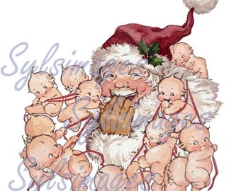 Jolly Santa Claus with Kewpies -  digital download png, jpg